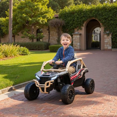 Voiture électrique 12V tout-terrain jaune pour enfants 3-8 ans, avec télécommande, phares LED, musique et klaxon