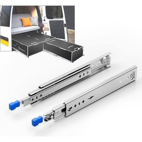 Glissières pour tiroirs verrouillables 300 mm Capacité de charge 120 kg Roulements à billes Extension complète Montage latéral, H53-D-12, 1 paire (1/5)
