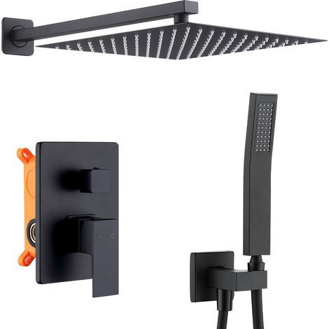Aihom – Colonne de douche encastrée 12" avec pomme de douche carrée en acier inoxydable – Système de douche noir mat – Installation encastrée