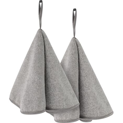 Lot de 2 torchon Main, Cuisine avec Anneaux, essuie-Mains de Salle de Bain, Doux, absorbants, à séchage Rapide en Fibre de Carbone à Suspendre avec Cordon (Gris, 50 x 50 cm) (1/5)