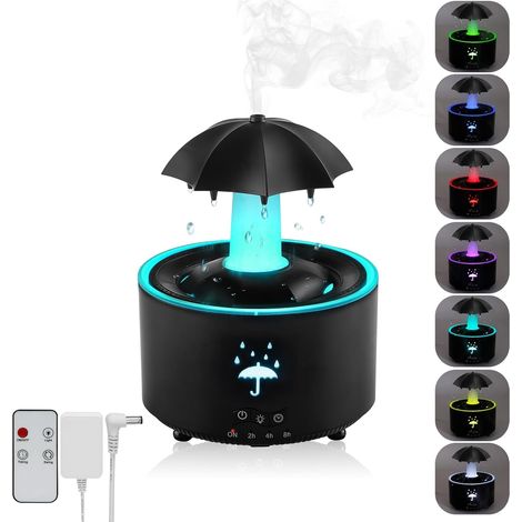 Luftbefeuchter fürs Schlafzimmer, 7-farbiger, rotierender Schirmdiffusor mit Regentropfeneffekt, 300 ml kleiner Luftbefeuchter, Aromadiffusor mit Fernbedienung und Timer (1/5)