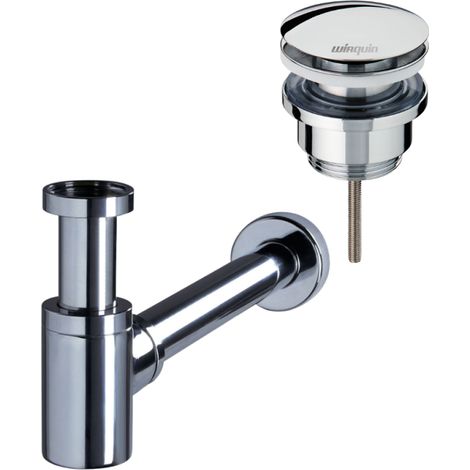 Bonde lavabo universelle vis centrale WIRQUIN Quick clac Laiton/Chromé + Siphon lavabo WIRQUIN Linéis Mini Laiton/Chromé