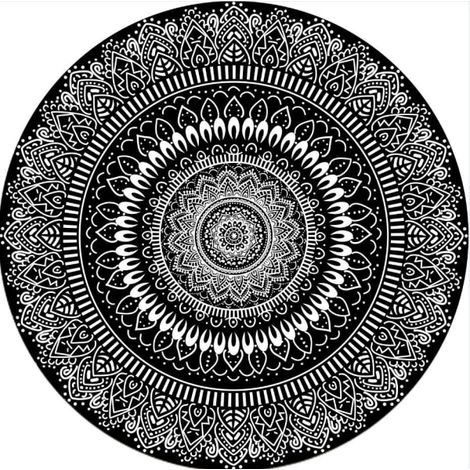 Tapis d'intérieur et d'extérieur rond à motif floral noir 120x120cm (1/3)