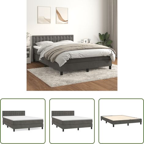 Samtbett -  Boxspringbett mit Matratze Dunkelgrau 140x190 cm Samt (1/5)
