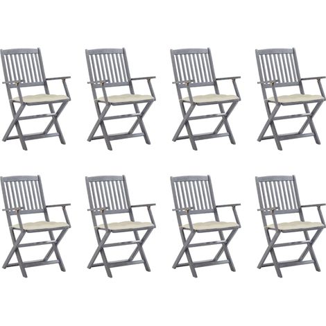 Lot de 8 Chaises de jardin pliables Chaises d'extérieur Fauteuil de Jardin avec coussins Bois d'acacia 15895 (1/5)