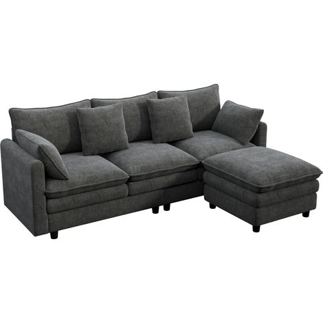 Divano angolare L 3 posti in ciniglia grigia con chaise longue mobile MODENUIT (1/5)