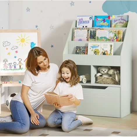 Librería infantil con cajón, 3 compartimentos, 2 nichos, verde claro OKMYHOME (1/5)