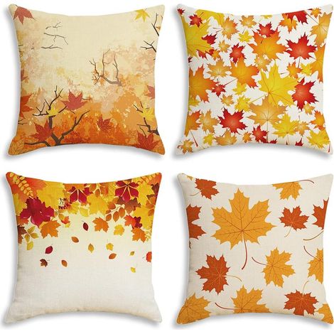 Housse de coussin 4 pièces, housse de coussin automne 45x45cm, housse de coussin feuille d'érable, housse de coussin décorative pour le jour de Thanksgiving (1/5)