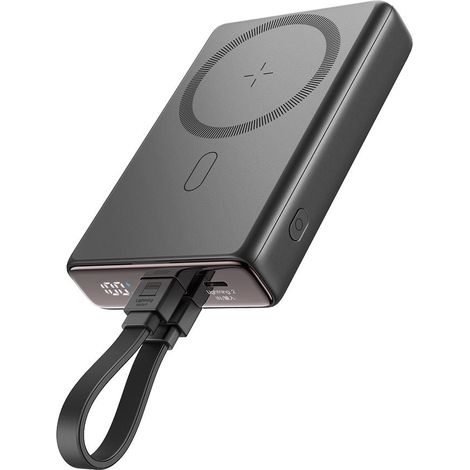 Batterie externe magnetique sans fil joyroom 20 w 10 000 mah avec cable et support integre - noir