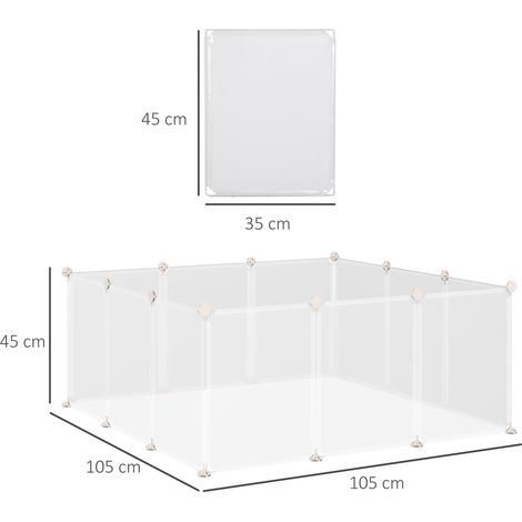 Enclos DIY modulable douze panneaux blanc métal PP 105x105x45cm, cage de jeu intérieur pour petits animaux lapins cochons d’inde (1/5)