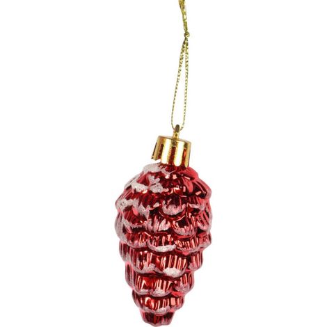 Boules de Noël rouges en plastique en forme de cône avec paillettes, 6 cm - lot de 6 (1/2)