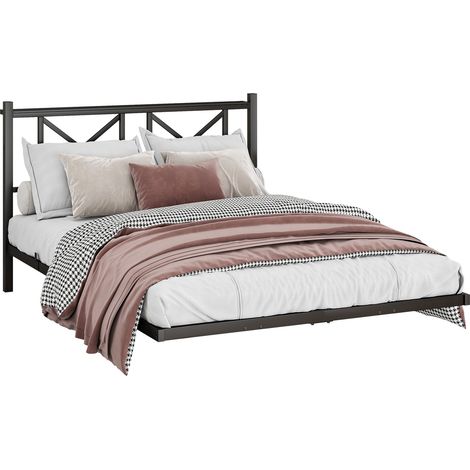 HOMVRA Letto matrimoniale 140x200 cm in metallo nero con LED, presa e testiera (1/5)