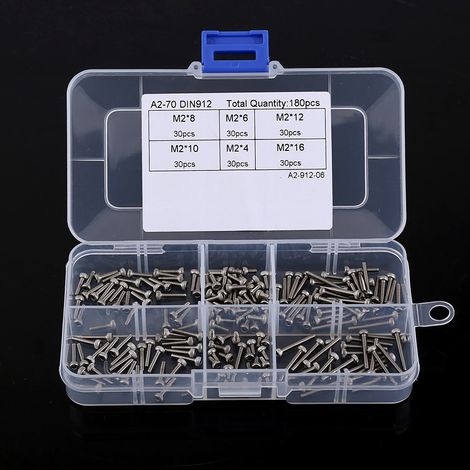 Vis inox A2 M2 tête cylindrique creuse noire, lot 180 pièces, longueurs 4 à 16 mm, fixation bricolage (1/5)