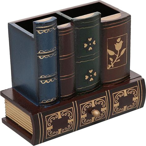 1 Rangement de bureau, design livre classique, porte-stylos divisé, tiroir coulissant, pour maison et bureau (1/5)
