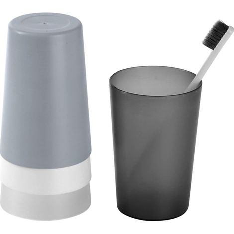 4 Piece Bathroom Tumbler Toothbrush Cup for Children with Smooth Mouth for Travel Camping Bathroom Accessories (Black, Grey, White, Transparent) (1/5)
