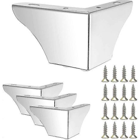 Quatre pieds de canapé en métal de 7,5 cm, pieds de rechange pour meubles, adaptés aux canapés, armoires, tables, penderies, couleur argent. (1/5)