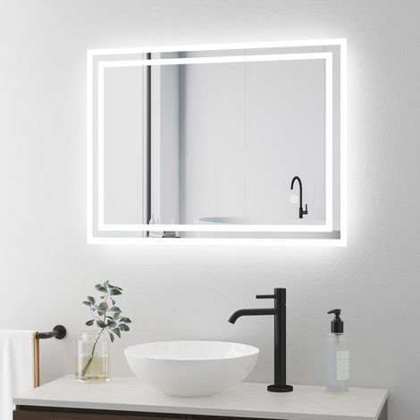 LED Spiegel Wandspiegel 60x80cm Badspiegel mit Beleuchtung Rechteck Badezimmer Spiegel mit Touchschalter und 3 Dimmbar Lichtfarbe,3000-6500K (1/5)