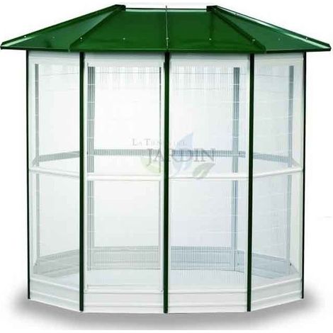 Suinga – Volière professionnelle décagonale 294 x 155 cm – Cage spacieuse pour perroquets et oiseaux – Toit végétalisé – Facile à nettoyer