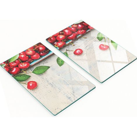 Tableros de vidrio decorativos multifuncionales con estampado de cerezas, 2x30x52 cm.