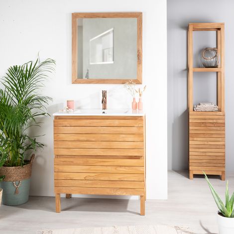 Mueble baño de teca y cerámica Toni L 80 cm (1/5)
