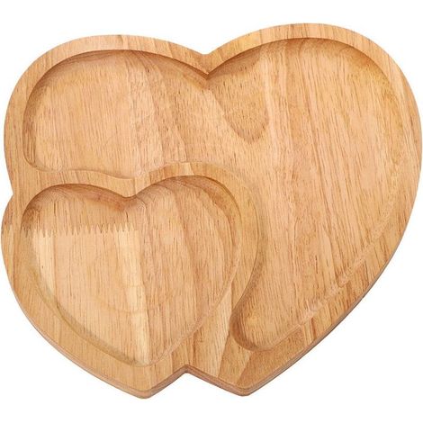 Plateau à café en bois en forme de cœur, plateau à tasses, plateau décoratif en bois pour desserts et bonbons (1/5)