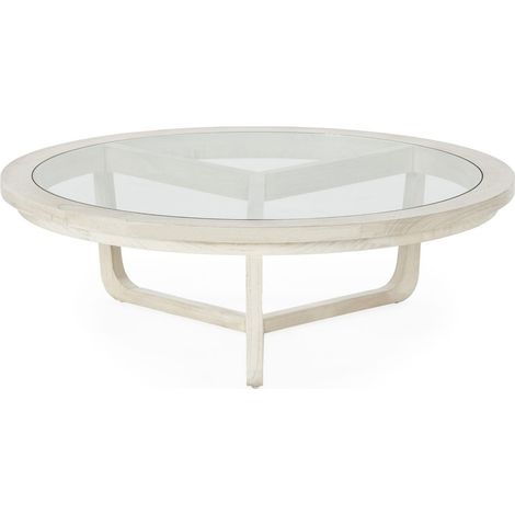 Table basse ronde en bois de cèdre et verre - Blanc Voilé (1/2)
