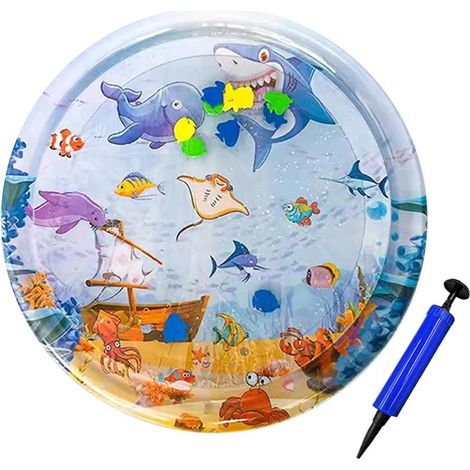 Tapis de jeu d'eau pour chats, tapis de jeu d'eau pour animaux de compagnie, coussinets sensoriels gonflables ronds – PVC épais et incassable, capteur d'enrichissement interactif pour la nuit (1/5)