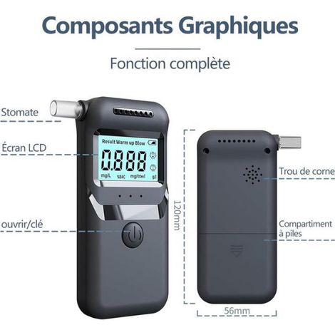 Ethylotest Electronique - Capteur Éthanol Semi-Conducteur - Affichage LCD Bleu - Homologué NF - 120 x 56 x 17 mm - 1 Pièce (1/5)
