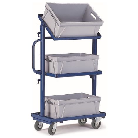 Rollcart Beistellwagen mit 3 offenen Stahl- Ladeflächen 620x410mm in neigbarer Ausführung