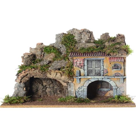 Paesaggio Presepiale con Casa e Grotta Multicolore Peraga Christmas