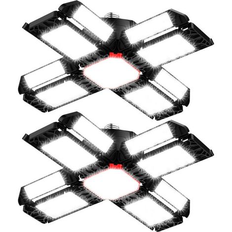 LED Lampe d'atelier Eclairage de garage 2 PCS,Plafonnier déformable avec 12 Panneaux Réglables - E26 / E27 Bay Light pour cave magasin atelier (1/4)