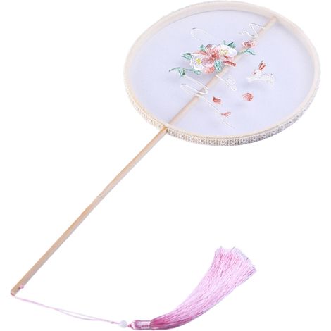 Éventail Rond - Bois De Hêtre - Soie Translucide - Broderie Traditionnelle Chinoise - Décoration Et Cadeau - 1 Pièce (1/5)