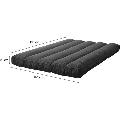 Futon déhoussable 2 places en velours côtelé BANANAIR 140x190 cm gris foncé