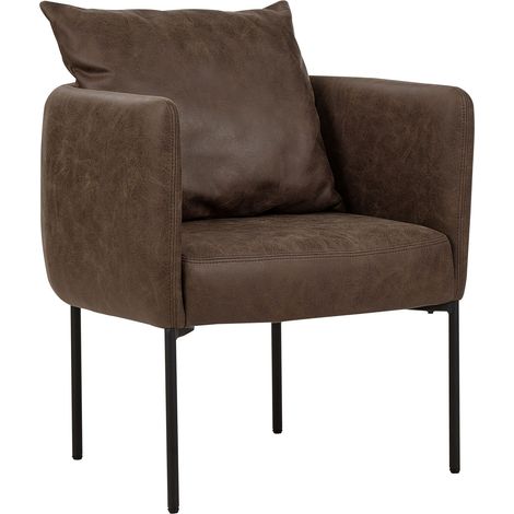 Poltrona in ecopelle marrone scuro con cuscino gambe in ferro nero Malmos