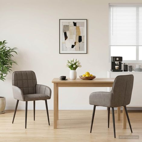 Chaises de salle à manger x2 en simili cuir gris, cadre en métal et accoudoirs inclinés - PANGIVO (1/5)