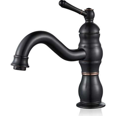 Mitigeur Lavabo Rétro Noir, Robinet Lavabo Laiton Pivotant 360° (1/5)