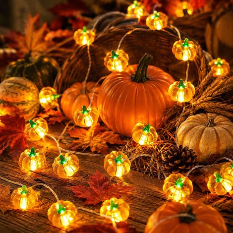 Guirlande lumineuse citrouille à piles, 2M 20 LED citrouille décoration d'automne intérieure, guirlandes lumineuses citrouille d'automne, mini guirlande lumineuse intérieure, décoration (1/5)