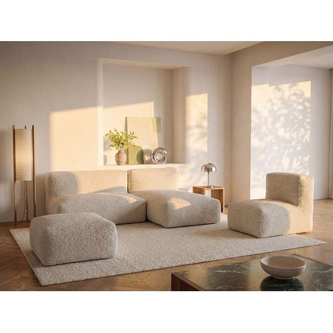 Divano angolare modulare con poltrona e pouf in Tessuto bouclette Beige - NOUMARA (1/5)
