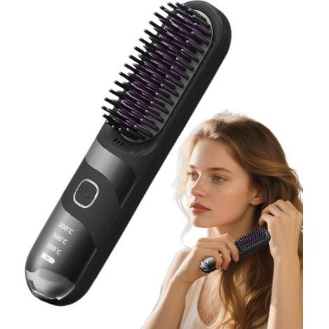 Petit styler capillaire - Brosse à boucler multifonctionnelle - Brosse lissante ionique sans fil 2 en 1 ignifugée pour tous types de cheveux (1/5)