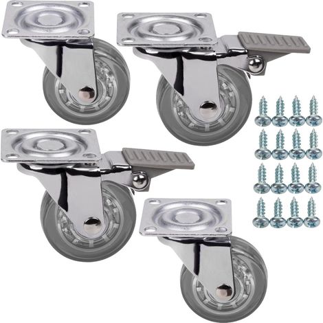 SOTECH Set Möbelrollen ULM Ø 50 mm transparent 2 x mit und 2 x ohne Bremse (Feststeller) inkl. Schraubenset Belastbarkeit bis 160 kg (40 kg pro Transportrolle) (1/4)