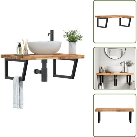 The Living Store Waschbeckenregal Wandmontage Stahl und Akazienholz - Wandmontage (1/5)