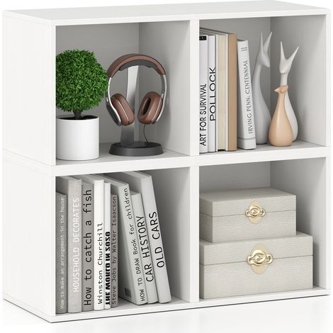 COSTWAY Set of 4 Cube Storage Organizer Stackable Book Shelf White (1/5)