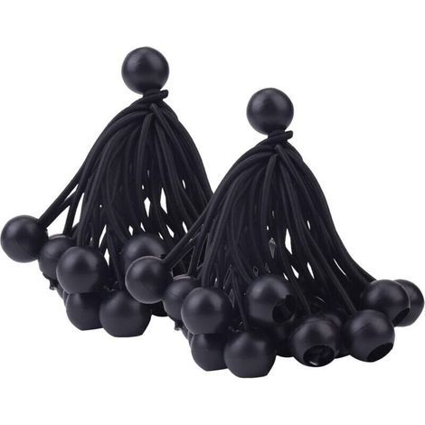50 Stück elastische Kugel-Bungee-Seile (schwarz), Planenspanner für Pavillons, Camping, Zelte, Kordeln, Vorhangverlängerungen, 10 cm (1/5)