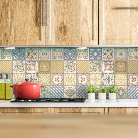 Sticker Mural Carrelage adhésif Cuisine Salle de Bain - 9 STICKERS CARRELAGES AZULEJOS AURÉLIO - 9stickers15x15cm (1/5)