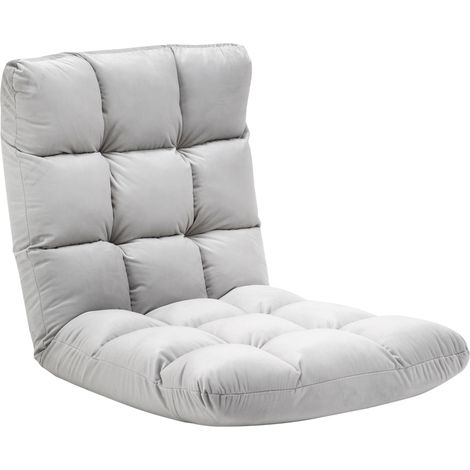 HOMCOM Fauteuil Convertible Fauteuil Paresseux Grand Confort Inclinaison Dossier Multipositions 90°-180° Flanelle Polyester capitonné Gris Clair-Gris clair (1/5)