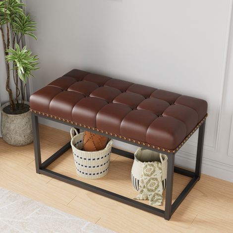 Banqueta 90 x 46 x 52 cm marrón, asiento capitoné en polipiel y estructura metálica MEUBLIV (1/5)