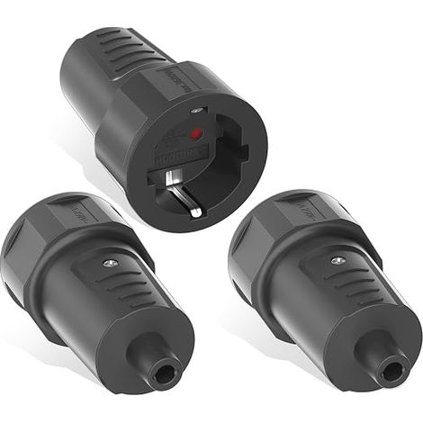 Prise Electrique Femelle, Fiche Electrique 250 V/16 A, Raccord Electrique Prises de Contact de Protection, Adaptateur Prise pour Une Utilisation Intérieur et Extérieur, Noir (1/5)