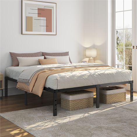 Homevive Estructura de Cama de Metal 180 × 200 cm Base de Cama con Listones Metálicos y Diseño Antideslizante, No Necesita Somier, Negro
