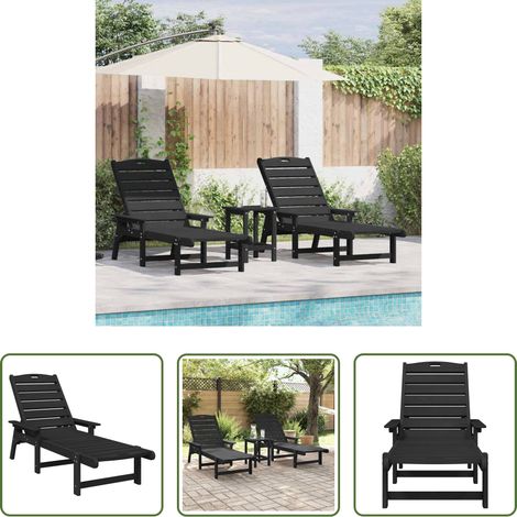 Transat moderne -  Transat 2 pcs Noir 195,5 x 53 x 98,5 cm Polyéthylène (1/5)