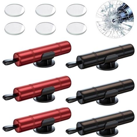 Set di 2 rompivetro, martello di sicurezza per auto 2 in 1, rompivetro e taglia cinture di sicurezza con disco di prova e supporto autoadesivo, taglia cinture di sicurezza (1/5)